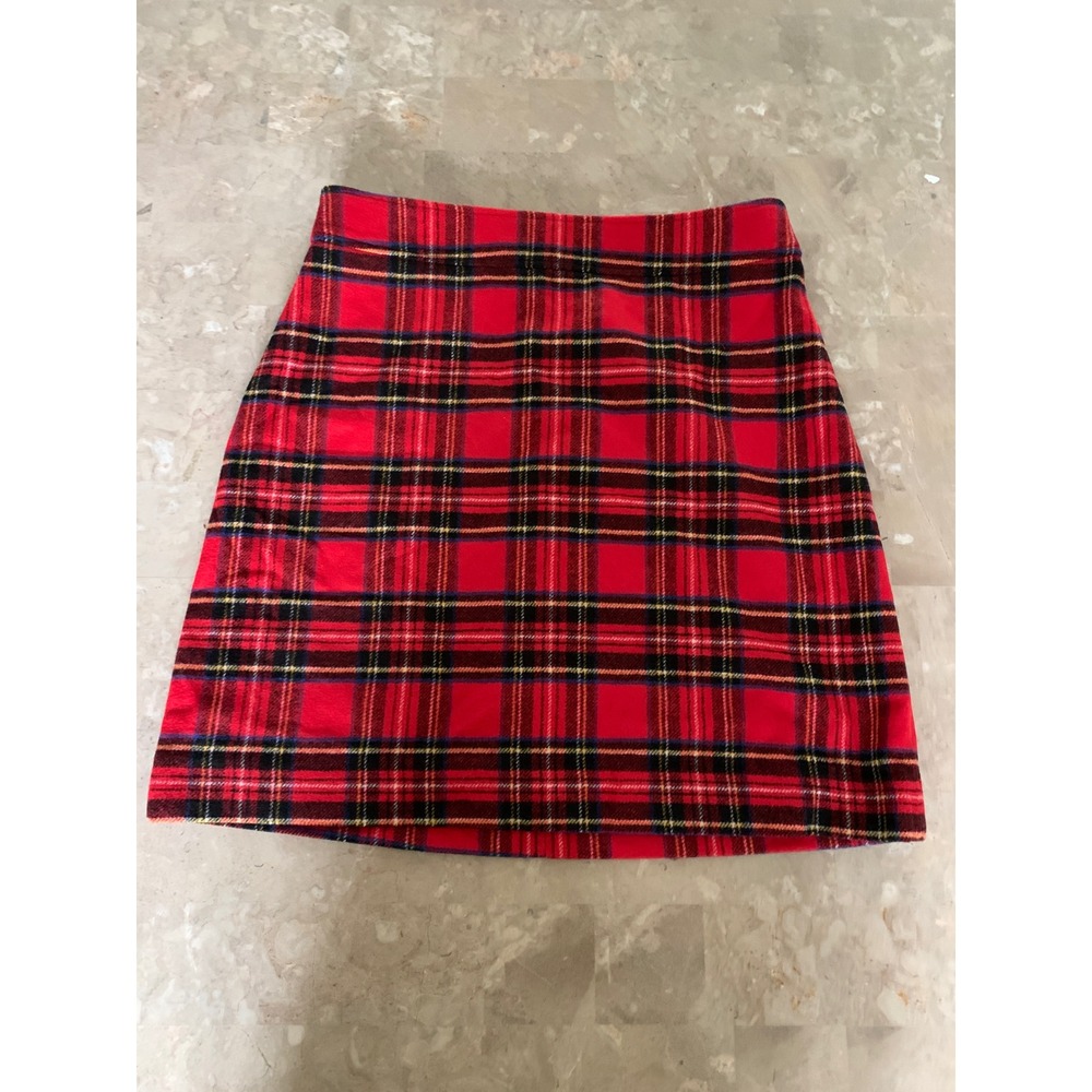 J.Crew Red Tartan Plaid Wool Blend Mini Skirt BV140 Holiday Preppy Womens 8